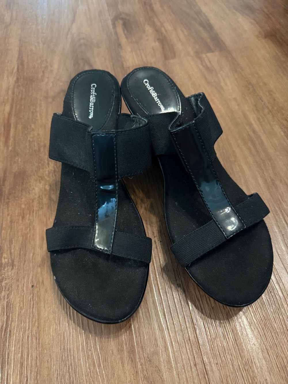 croft & barrow Black Elastic T-Strap Slide Sandals